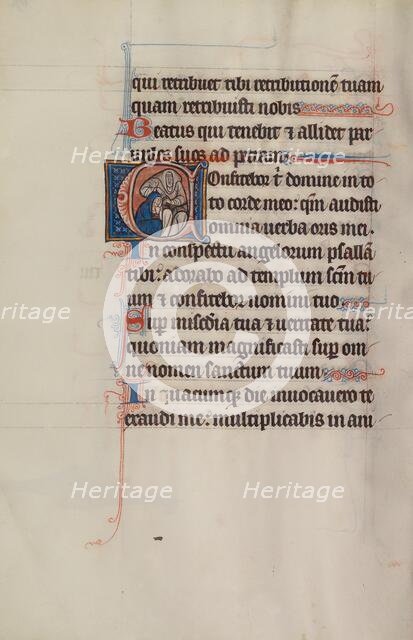 Initial C: A Woman Confessing to a Friar; Bute Psalter, text and illumination about 1285. Creator: Bute Master.