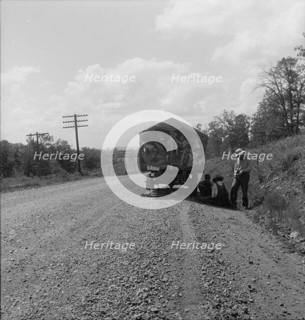 On highway no. 1 of the "OK" state near Webbers Falls, Muskogee County, Oklahoma, 1938. Creator: Dorothea Lange.