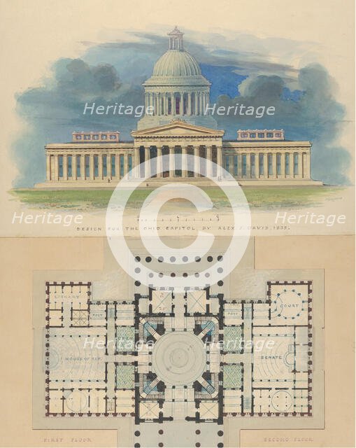 Design for the Capitol of Ohio, Columbus, 1839. Creator: Alexander Jackson Davis.