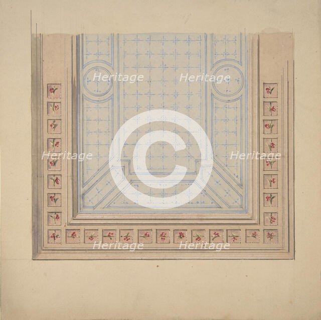 Partial design for ceiling with a border of flowers, 1830-97. Creators: Jules-Edmond-Charles Lachaise, Eugène-Pierre Gourdet.