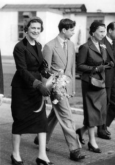 The Duchess of Kent with the her son, the Duke, and Princess Olga, London Airport, 1952. Artist: Unknown