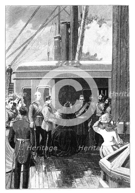 Queen Victoria investing Abdul Aziz, Sultan of Turkey, with the order of the Garter, 1867. Artist: William Barnes Wollen