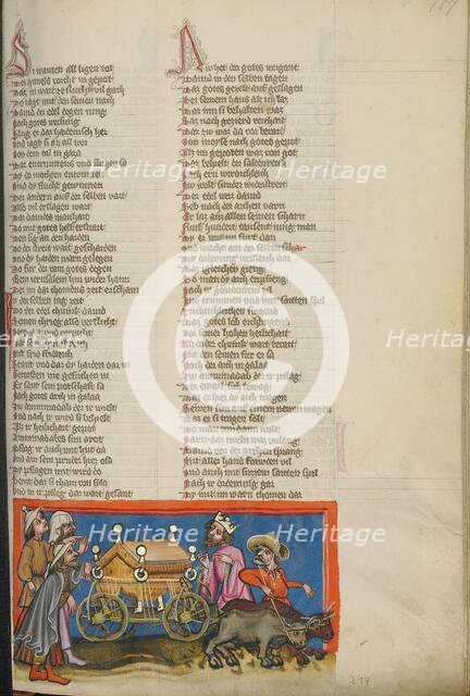 The Ark of the Covenant Brought to Jerusalem; Weltchronik, about 1400-1410. Creator: Unknown.