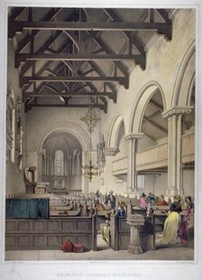 Interior view of St Leonard's Church, Bromley-by-Bow, London, c1860. Artist: George Hawkins