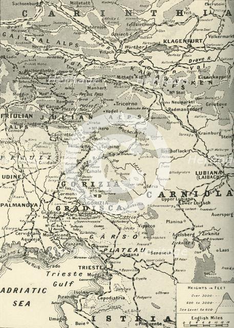 'Area of General Cadorna's Triumph on the Lower Isonzo', 1917. Creator: Unknown.