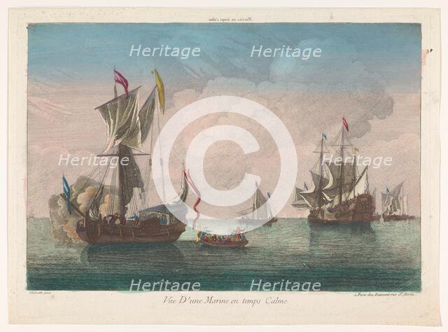 Seascape with ships and boats on a calm sea, 1745-1775. Creator: Anon.