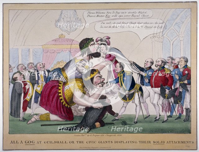 'All a-Gog at Guildhall or the civic giants displaying their solid attachments', 1830. Artist: Anon