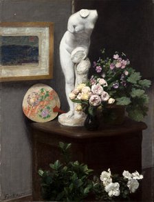 Still Life with Torso and Flowers, 1874. Creator: Fantin-Latour, Henri (1836-1904).