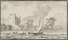 Three Boats on a River with Ruins Along the Shore, n.d. Creator: Allart van Everdingen.