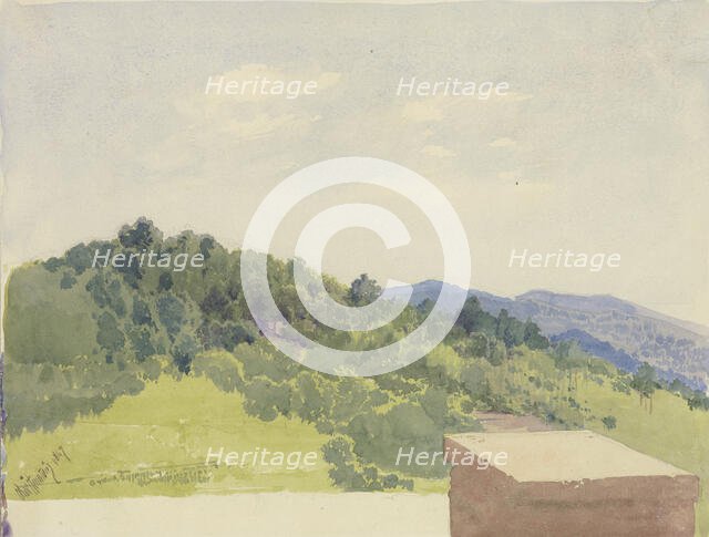 Mountain landscape, viewed from a castle complex, 1847. Creator: Carl Theodor Reiffenstein.