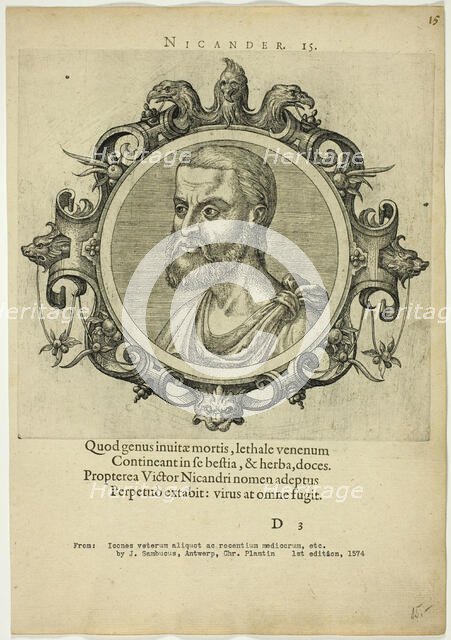 Portrait of Nicander, published 1574. Creators: Unknown, Johannes Sambucus.