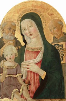 Madonna and Child with Saint Jerome and Saint Bernardino of Siena, c. 1480/1485. Creator: Benvenuto di Giovanni.