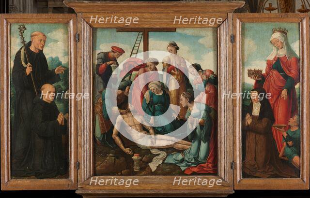 Triptych with the Lamentation of Christ (center), flanked by the male Donor with Saint Benedict (lef Creator: Cornelis Buys the Younger.