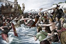 The landing of Julius Caesar in Britain, 55 BC, (c1920s). Artist: Richard Caton Woodville II.