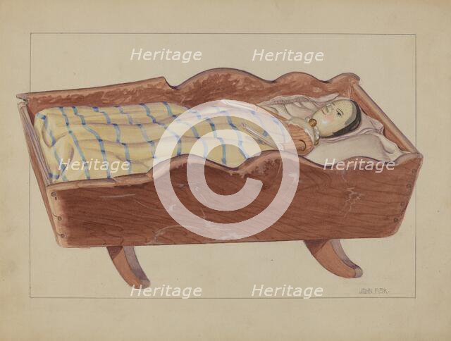 Pa. German Cradle with Doll & Coverlet, 1935/1942. Creator: John Fisk.