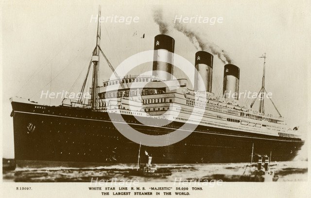 RMS 'Majestic', White Star Line steamship, c1920s.Artist: Kingsway