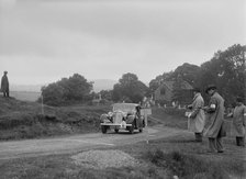 Jaguar SS saloon of HT Lewis competing in the South Wales Auto Club Welsh Rally, 1937 Artist: Bill Brunell.