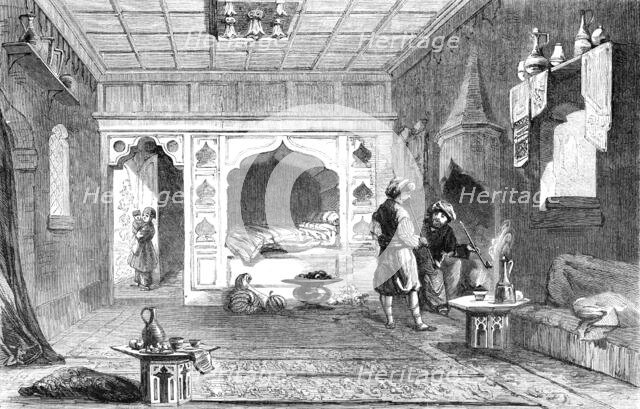 Chamber in the house of a Mirza, in the Valley of Baidar - sketched by Willibald Richter, 1856.  Creator: Unknown.