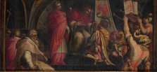 Pope Clement IV hands his insigna to the captains of the Guelph Party, 1563-1565. Artist: Vasari, Giorgio (1511-1574)