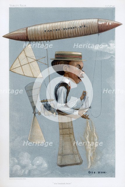 Alberto Santos-Dumont, Brazilian aviation pioneer, 1901. Artist: George Hum