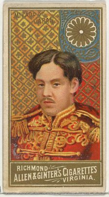 Mikado of Japan, from World's Sovereigns series (N34) for Allen & Ginter Cigarettes, 1889., 1889. Creator: Allen & Ginter.