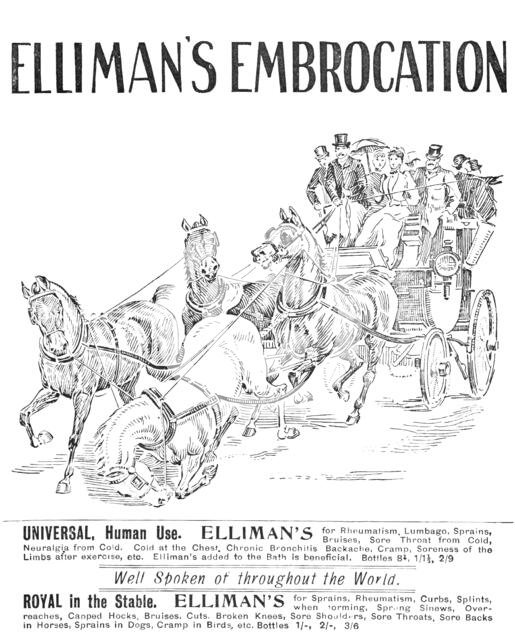 Advertisement for Elliman's Embrocation, 1909.  Creator: Unknown.