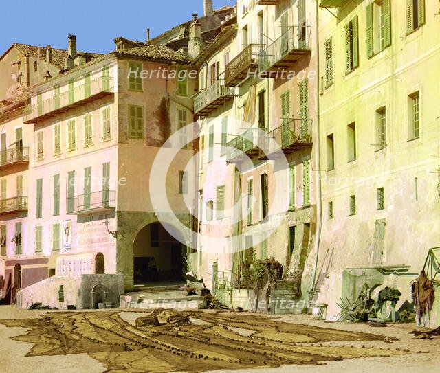 Fishing nets drying, between 1905 and 1915. Creator: Sergey Mikhaylovich Prokudin-Gorsky.