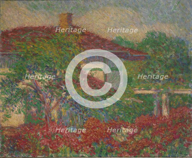 (Landscape with Red Roof Building), ca. 1880-1910. Creator: Carl Newman.