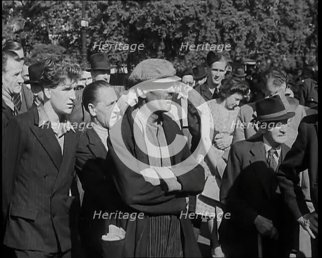 A Variety of Men and Women Listening to a Speaker at Speaker's Corner, Hyde Park, 1938. Creator: British Pathe Ltd.