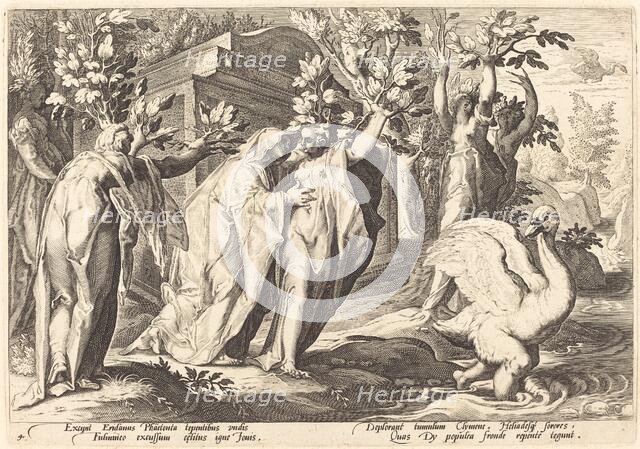 Phaeton's Sisters Changed into Poplars, Cygnus into a Swan. Creator: Goltzius, Workshop of Hendrick,.