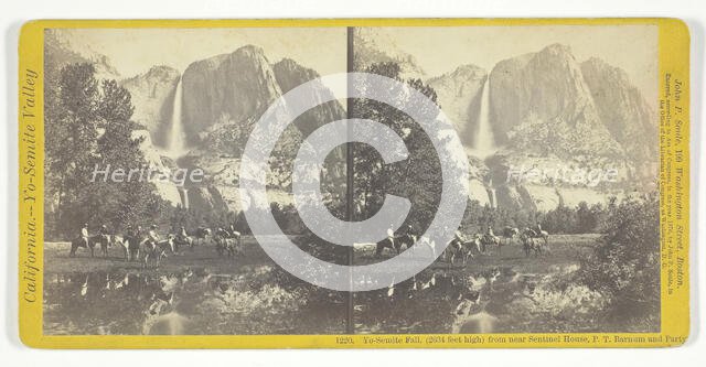 Yo-Semite Fall, (2634 feet high) from near Sentinel House, P. T. Barnum and Party, 1870. Creator: John P. Soule.