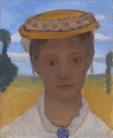 Artist's Sister Herma with a wreath of daisies on her hat, ca 1901. Creator: Modersohn-Becker, Paula (1876-1907).