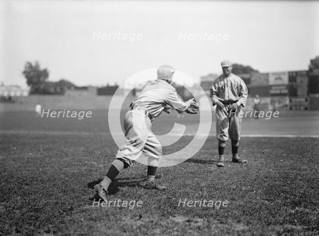 Harry Hooper, Left; Unidentified, Right; Boston Al (Baseball), 1913. Creator: Harris & Ewing.