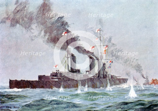 Battlecruiser 'HMS Lion' coming into action, Battle of Jutland 31 May - 1 June 1916. Artist: Unknown