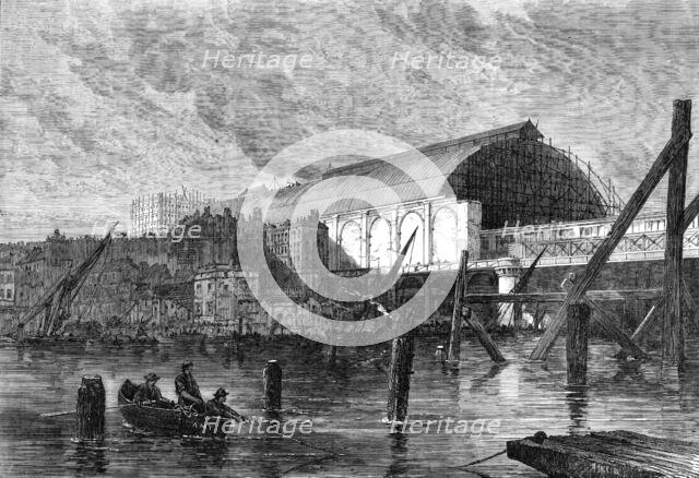 The Charing-Cross railway station, as seen from the river, 1864. Creator: Mason Jackson.