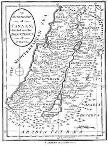 Map of Canaan divided into the twelve tribes of Israel, c1830. Artist: Unknown