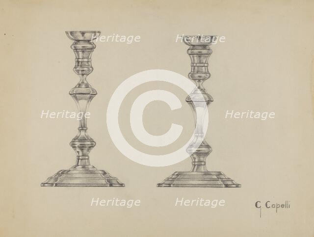 Silver Candlesticks, c. 1936. Creator: Giacinto Capelli.