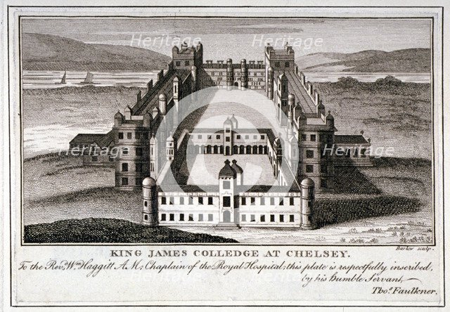 Bird's-eye view of King James's College, Chelsea, London, c1800.                                     Artist: John Barlow
