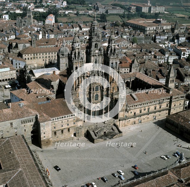 Aerial view of the Cathedral of Santiago de Compostela, dated in 1103..