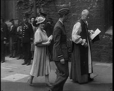 King George VI and Queen Elizabeth Being Greeted by Dean of Westminster Paul De Labilliere..., 1940. Creator: British Pathe Ltd.