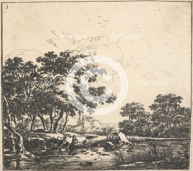 Eight landscapes. Plate 3. A river winding through a forest, 1640-51. Creator: Herman Naiwincx.