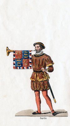 Guard, costume design for Shakespeare's play, Henry VIII, 19th century. Artist: Unknown