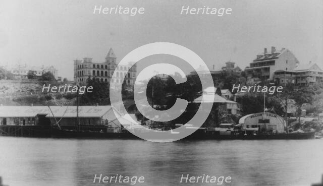 Quinlan and Gray's Wharf and William Collin Wharf, Brisbane, c1892 (Petrie Bight). Creator: Unknown.