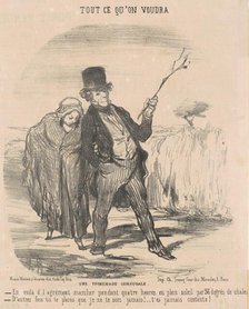 Une promenade conjugale, 19th century. Creator: Honore Daumier.