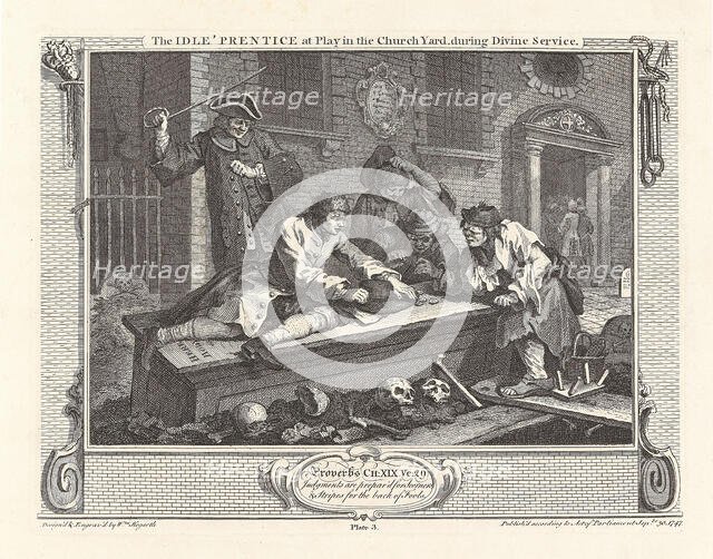Series "Industry and Idleness", Plate 3: The Idle 'Prentice at Play in the Church Yard..., 1747. Creator: Hogarth, William (1697-1764).