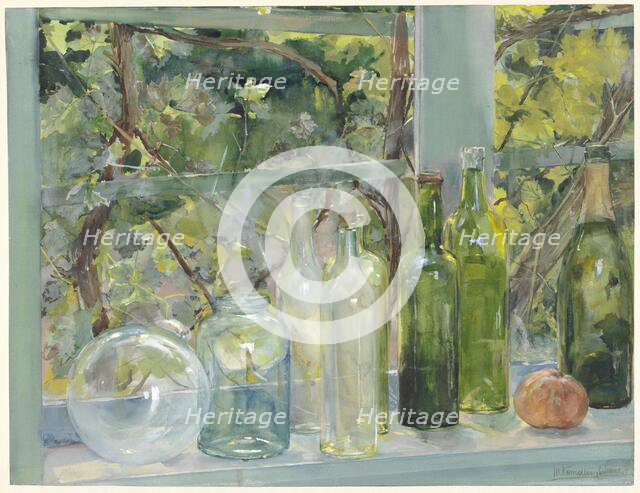 Windowsill with Bottles, a Glass Globe and an Apple, c.1892. Creator: Menso Kamerlingh Onnes.