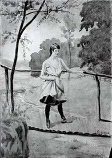 Eleanor (On the Log Bridge, Study for Painting), c. 1896-1899. Creator: Louis Michel Eilshemius.