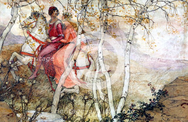 'The Knight has the Young Lady', c1900-1950. Artist: Elisabeth Sonrel