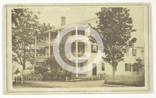 Untitled [stagecoach outside three-storey building], 19th century. Creator: T. G. Richardson.