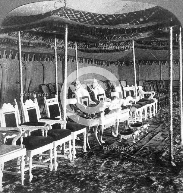 The golden canopy in the Durbar tent of the Maharaja of Kashmir, Delhi, India, 1903.Artist: Underwood & Underwood